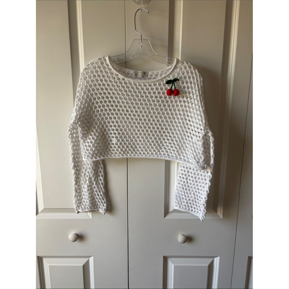Poof! Crochet Open-Knit Top with Cherry Applique Size Medium